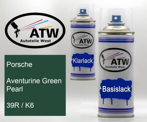 Porsche, Aventurine Green Pearl, 39R / K6: 400ml Sprühdose + 400ml Klarlack - Set, von ATW Autoteile West.